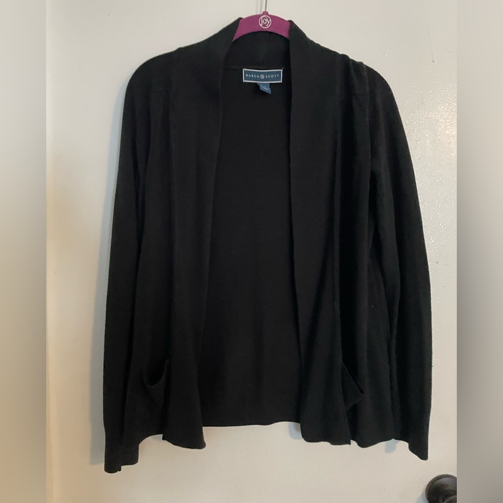 Karen Scott Open Black Cardigan